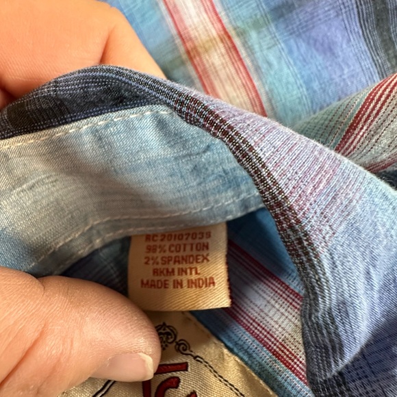 Rafter C Blue and Red Plaid Button Down Western Shirt - Picture 11 of 12
